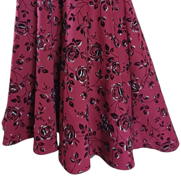 Knit Works Girls Sz 10 Burgundy Floral Fit & Flare Dress Velvet Yoke Tulle Lined - Picture 5 of 9